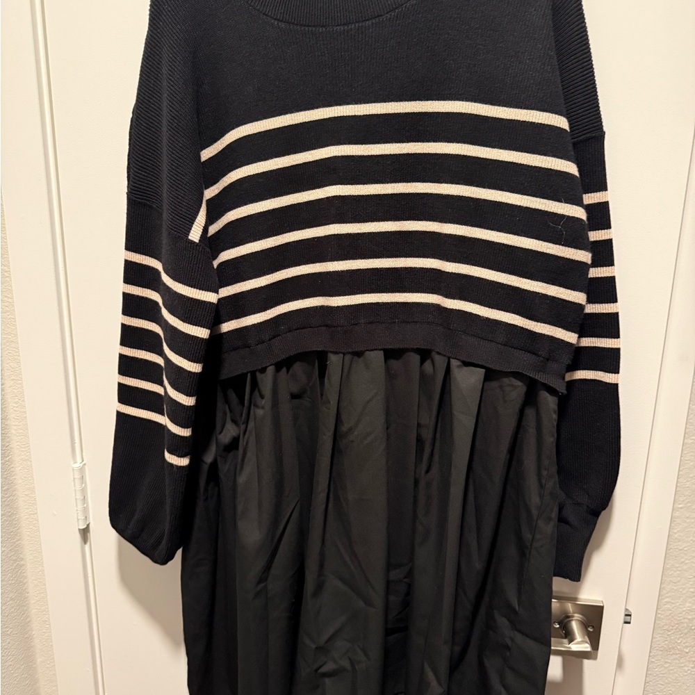 Striped Black and Cream Sweater Dress